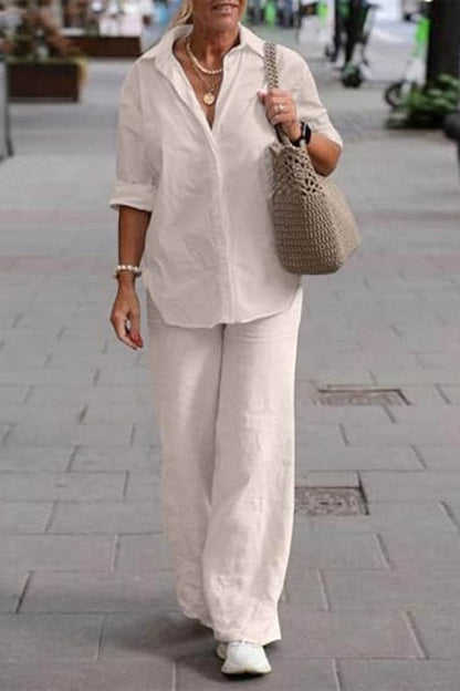 Adelaide™ – Oversized Cotton Shirt & Wide-Leg Pants Co-Ord Set