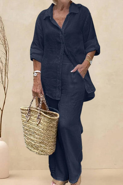 Adelaide™ – Oversized Cotton Shirt & Wide-Leg Pants Co-Ord Set