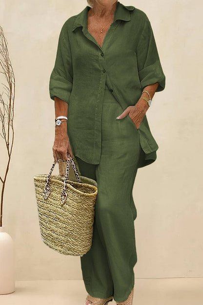 Adelaide™ – Oversized Cotton Shirt & Wide-Leg Pants Co-Ord Set